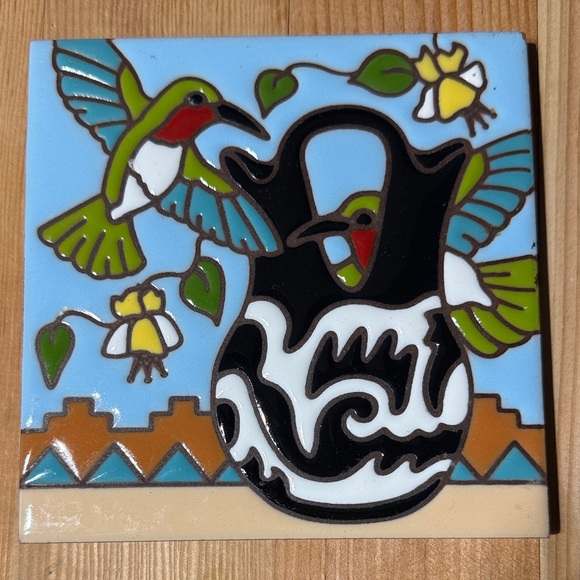 Earthtones Other - 2012 Earthtones Hand Glazed Decorative Art Tile with Hummingbird Design